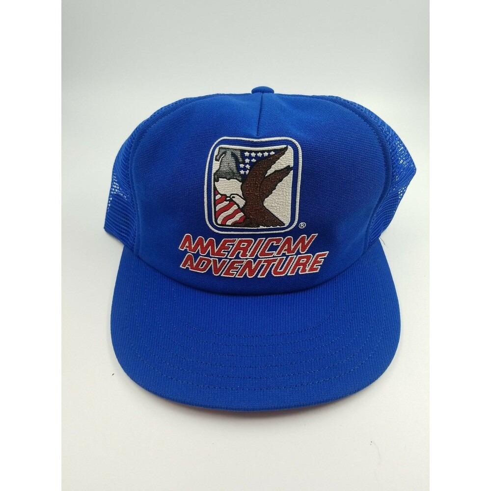 Vintage American Adventure Trucker Cap Hat Blue Snapback Eagle Liberty Bell H2